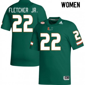 Women Mark Fletcher Jr. Green Miami Hurricanes College Football #22 Jersey 297797-823