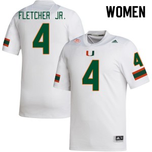 Women Mark Fletcher Jr. White Hurricanes College Football #4 Jersey 123564-302