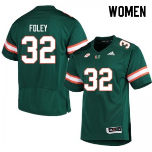 Women Nelson Foley Green Miami College Football #32 Jersey 282932-415
