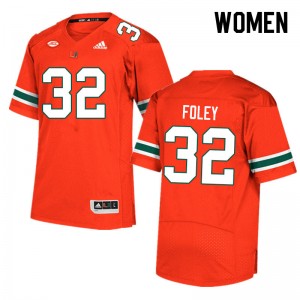 Women Nelson Foley Orange University of Miami College Football #32 Jersey 536534-886
