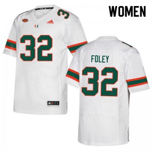 Women Nelson Foley White Hurricanes College Football #32 Jersey 668901-273