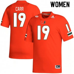 Women Ny Carr Orange Hurricanes College Football #19 Jersey 220278-454
