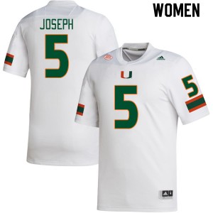 Women Ray Ray Joseph White Hurricanes College Football #5 Jersey 261102-320