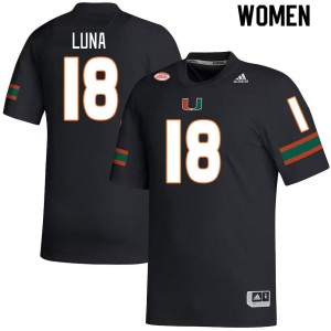 Women Riply Luna Black Hurricanes College Football #18 Jersey 786129-936