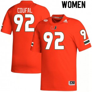 Women Samuel Coufal Orange University of Miami College Football #92 Jersey 456851-950