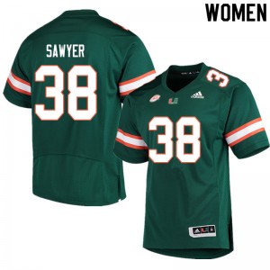 Women Shane Sawyer Green Miami College Football #38 Jersey 929976-856