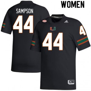 Women Syncere Sampson Black University of Miami College Football #44 Jersey 249489-737