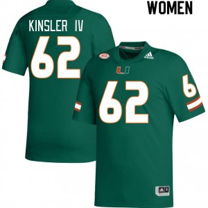 Women Tommy Kinsler IV Green University of Miami College Football #62 Jersey 979034-797