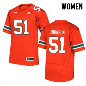 Women Tyler Johnson Orange Miami Hurricanes College Football #51 Jersey 801723-213