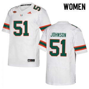 Women Tyler Johnson White University of Miami College Football #51 Jersey 730822-830