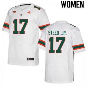 Women Waynmon Steed Jr. White University of Miami College Football #17 Jersey 210248-240