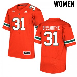 Women Wesley Bissainthe Orange Hurricanes College Football #31 Jersey 939803-212