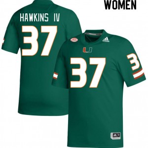 Women William Hawkins IV Green University of Miami College Football #37 Jersey 227463-540