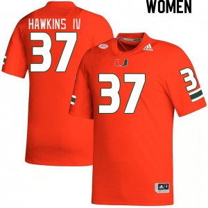 Women William Hawkins IV Orange University of Miami College Football #37 Jersey 798692-323