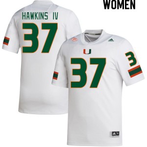 Women William Hawkins IV White Miami College Football #37 Jersey 488146-926