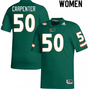 Women Zach Carpenter Green Miami College Football #50 Jersey 349641-647