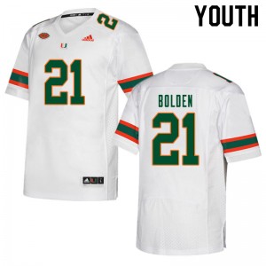 Youth Bubba Bolden White Hurricanes College Football #21 Jersey 910766-796