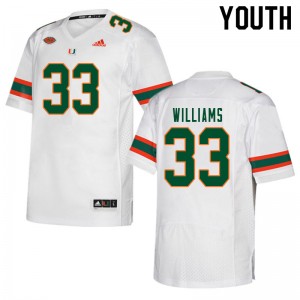 Youth Chantz Williams White Hurricanes College Football #33 Jersey 272212-247