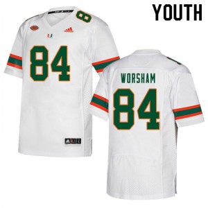 Youth Dazalin Worsham White Hurricanes College Football #84 Jersey 728069-396