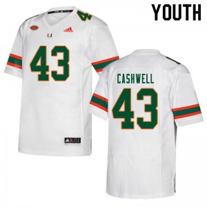 Youth Isaiah Cashwell White Miami Hurricanes College Football #43 Jersey 162893-917