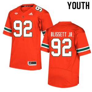 Youth Jason Blissett Jr. Orange University of Miami College Football #92 Jersey 893056-940