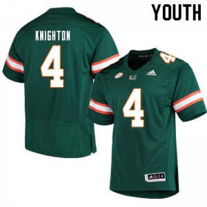 Youth Jaylan Knighton Green Miami College Football #4 Jersey 947179-918