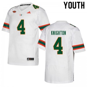 Youth Jaylan Knighton White University of Miami College Football #4 Jersey 392639-432