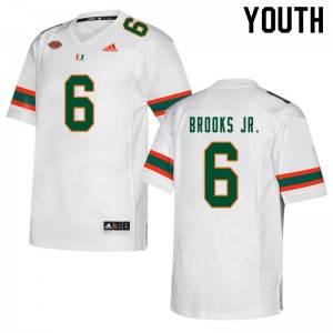 Youth Sam Brooks Jr. White University of Miami College Football #6 Jersey 674464-357