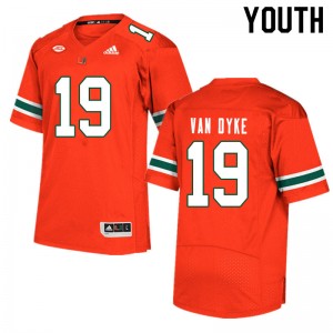 Youth Tyler Van Dyke Orange Hurricanes College Football #19 Jersey 792127-218