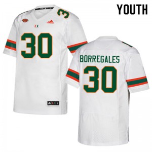 Youth Andres Borregales White University of Miami College Football #30 Jersey 755670-385