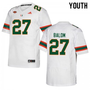 Youth Brian Balom White Hurricanes College Football #27 Jersey 112830-225