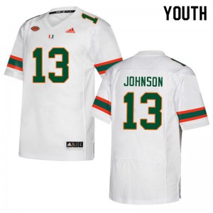 Youth Deandre Johnson White Miami College Football #13 Jersey 407234-644