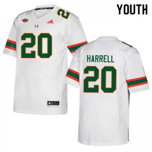 Youth Jalen Harrell White Miami Hurricanes College Football #20 Jersey 111886-491