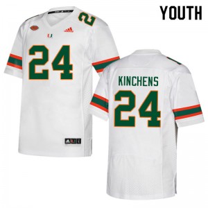 Youth Kamren Kinchens White Miami College Football #24 Jersey 842694-632