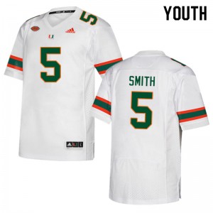 Youth Keyshawn Smith White Hurricanes College Football #5 Jersey 295041-327