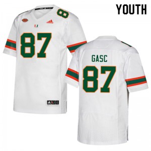 Youth Matias Gasc White Miami Hurricanes College Football #87 Jersey 468104-695