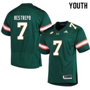 Youth Xavier Restrepo Green Hurricanes College Football #7 Jersey 129294-456
