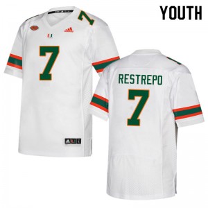 Youth Xavier Restrepo White University of Miami College Football #7 Jersey 681994-459