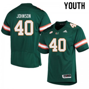 Youth Caleb Johnson Green Miami College Football #40 Jersey 182270-514