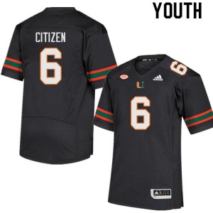 Youth TreVonte Citizen Black Miami Hurricanes College Football #6 Jersey 930013-275