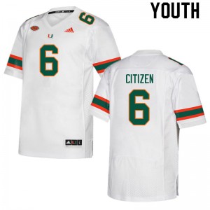 Youth TreVonte Citizen White University of Miami College Football #6 Jersey 603471-704