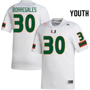 Youth Andres Borregales White Hurricanes College Football #30 Jersey 515219-479