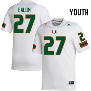 Youth Brian Balom White Miami College Football #27 Jersey 756836-393