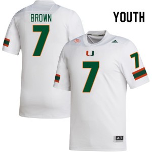 Youth Davonte Brown White Miami College Football #7 Jersey 729902-710