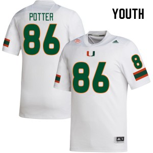 Youth Fred Potter White Miami College Football #86 Jersey 816205-881