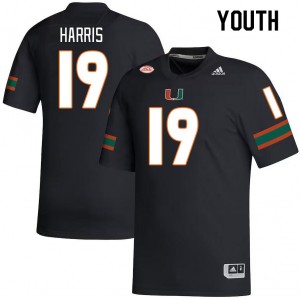 Youth Jaden Harris Black Hurricanes College Football #19 Jersey 650804-581
