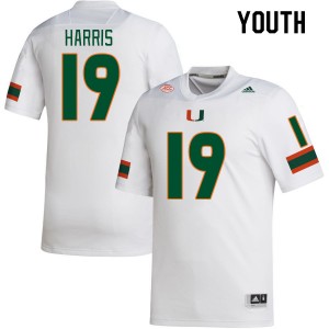 Youth Jaden Harris White Miami College Football #19 Jersey 532099-606