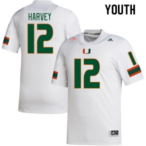 Youth Jahfari Harvey White Hurricanes College Football #12 Jersey 752529-725