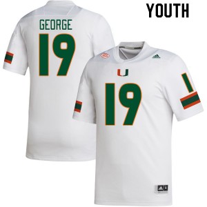 Youth Jayden George White Miami College Football #19 Jersey 184833-915