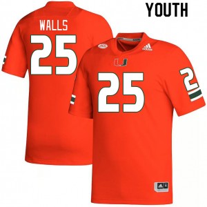 Youth Jefferson Walls Orange University of Miami College Football #25 Jersey 427729-195